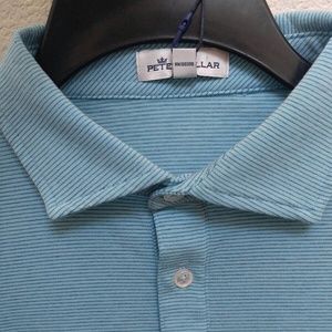 Peter Millar Mens Polo Golf Shirt Teal Blue Stripe Size Small